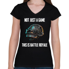 PRINTFASHION PUBG - This is Battle Royale (Fehér) - Női V-nyakú póló - Fekete női póló