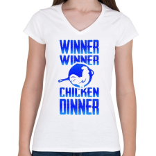 PRINTFASHION PUBG - WINNER (Kék) - Női V-nyakú póló - Fehér női póló