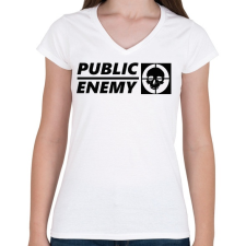 PRINTFASHION PUBLIC ENEMY - Női V-nyakú póló - Fehér női póló