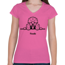 PRINTFASHION Pudli - Női V-nyakú póló - Rózsaszín női póló