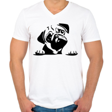PRINTFASHION pug - Férfi V-nyakú póló - Fehér