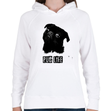 PRINTFASHION pug life2 - Női kapucnis pulóver - Fehér női pulóver, kardigán