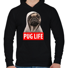 PRINTFASHION Pug Life - Férfi kapucnis pulóver - Fekete férfi pulóver, kardigán