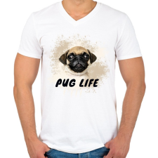 PRINTFASHION pug life - Férfi V-nyakú póló - Fehér férfi póló