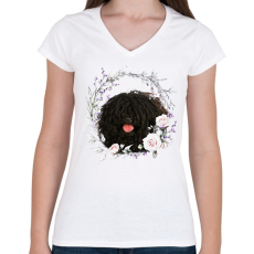 PRINTFASHION puli kutyus - női - Női V-nyakú póló - Fehér