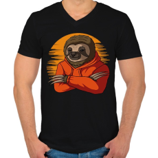 PRINTFASHION Pulóveres lajhár - Férfi V-nyakú póló - Fekete