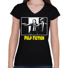 PRINTFASHION Pulp Fiction - Női V-nyakú póló - Fekete