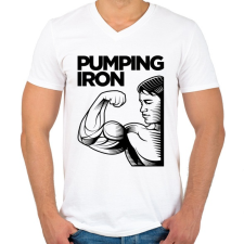 PRINTFASHION Pumping Iron - Férfi V-nyakú póló - Fehér férfi póló