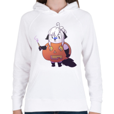 PRINTFASHION Pumpkin cat - Női kapucnis pulóver - Fehér női pulóver, kardigán