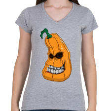 PRINTFASHION Pumpkin head - Női V-nyakú póló - Sport szürke női póló