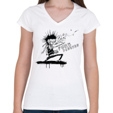 PRINTFASHION Punk forever - Női V-nyakú póló - Fehér