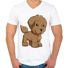 PRINTFASHION Puppy - Férfi V-nyakú póló - Fehér férfi póló
