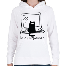 PRINTFASHION Purrgrammer  - Női kapucnis pulóver - Fehér női pulóver, kardigán