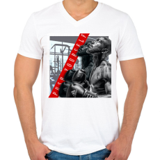 PRINTFASHION PUSH YOURSELF - Férfi V-nyakú póló - Fehér