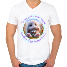 PRINTFASHION Puszi-nyuszi - Férfi V-nyakú póló - Fehér