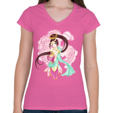 PRINTFASHION quan yin manga - Női V-nyakú póló - Rózsaszín női póló