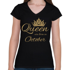PRINTFASHION Queen  - Női V-nyakú póló - Fekete