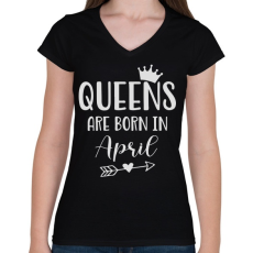 PRINTFASHION QUEENS are born in April - Női V-nyakú póló - Fekete