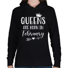 PRINTFASHION QUEENS are born in February - Női kapucnis pulóver - Fekete női pulóver, kardigán