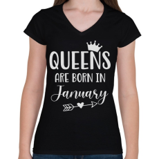 PRINTFASHION QUEENS are born in January - Női V-nyakú póló - Fekete