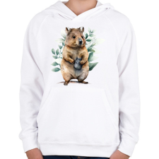 PRINTFASHION Quokka növényekkel - Gyerek kapucnis pulóver - Fehér gyerek pulóver, kardigán