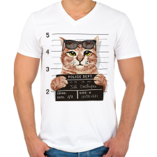 PRINTFASHION Rabosított macska - Férfi V-nyakú póló - Fehér férfi póló