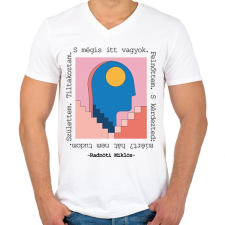 PRINTFASHION Radnóti Miklós - Születtem. Tiltakoztam. - Férfi V-nyakú póló - Fehér férfi póló