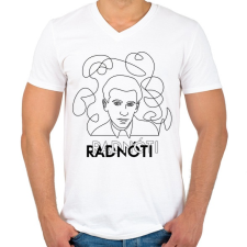 PRINTFASHION Radnóti - Vonalas arckép - Férfi V-nyakú póló - Fehér férfi póló