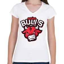 PRINTFASHION Raging Bulls - Női V-nyakú póló - Fehér női póló