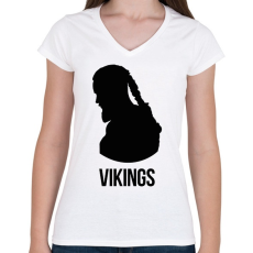 PRINTFASHION Ragnar - Vikings - Női V-nyakú póló - Fehér