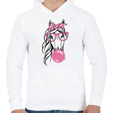 PRINTFASHION Rágózó ló - Férfi kapucnis pulóver - Fehér