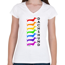 PRINTFASHION Rainbow dachshund - Női V-nyakú póló - Fehér
