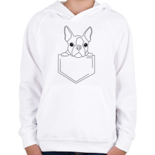 PRINTFASHION Rajzolt Boston terrier zsebben - Gyerek kapucnis pulóver - Fehér gyerek pulóver, kardigán