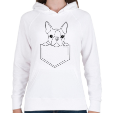 PRINTFASHION Rajzolt Boston terrier zsebben - Női kapucnis pulóver - Fehér női pulóver, kardigán