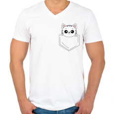 PRINTFASHION Rajzolt cica zsebben - Férfi V-nyakú póló - Fehér
