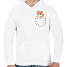PRINTFASHION Rajzolt hörcsög zsebben - Férfi kapucnis pulóver - Fehér férfi pulóver, kardigán