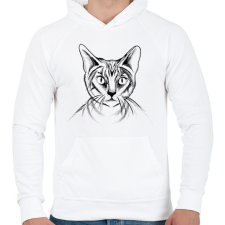 PRINTFASHION Rajzolt macska - Férfi kapucnis pulóver - Fehér férfi pulóver, kardigán