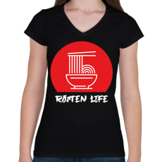 PRINTFASHION Ramen life - Női V-nyakú póló - Fekete