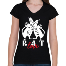 PRINTFASHION Rat love - Női V-nyakú póló - Fekete női póló