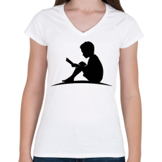 PRINTFASHION reading - Női V-nyakú póló - Fehér