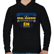 PRINTFASHION Real Madrid szurkoló - Férfi kapucnis pulóver - Fekete férfi pulóver, kardigán