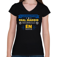 PRINTFASHION Real Madrid szurkoló - Női V-nyakú póló - Fekete