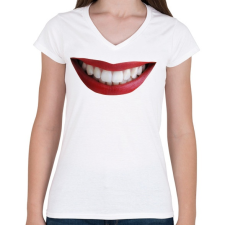 PRINTFASHION Real smile - Női V-nyakú póló - Fehér női póló