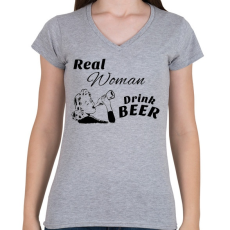 PRINTFASHION Real Women Drink BEER - Női V-nyakú póló - Sport szürke