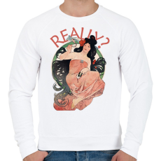 PRINTFASHION Really? -Alfons Mucha - Férfi pulóver - Fehér