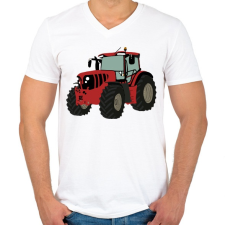 PRINTFASHION Red traktor - Férfi V-nyakú póló - Fehér férfi póló