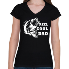 PRINTFASHION Reel Cool Dad  - Női V-nyakú póló - Fekete