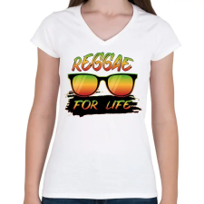 PRINTFASHION Reggae for life - Női V-nyakú póló - Fehér női póló
