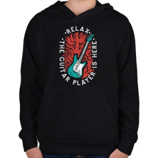 PRINTFASHION Relax - itt van a gitáros - Gyerek kapucnis pulóver - Fekete