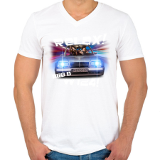 PRINTFASHION relax w124 ENG - Férfi V-nyakú póló - Fehér férfi póló